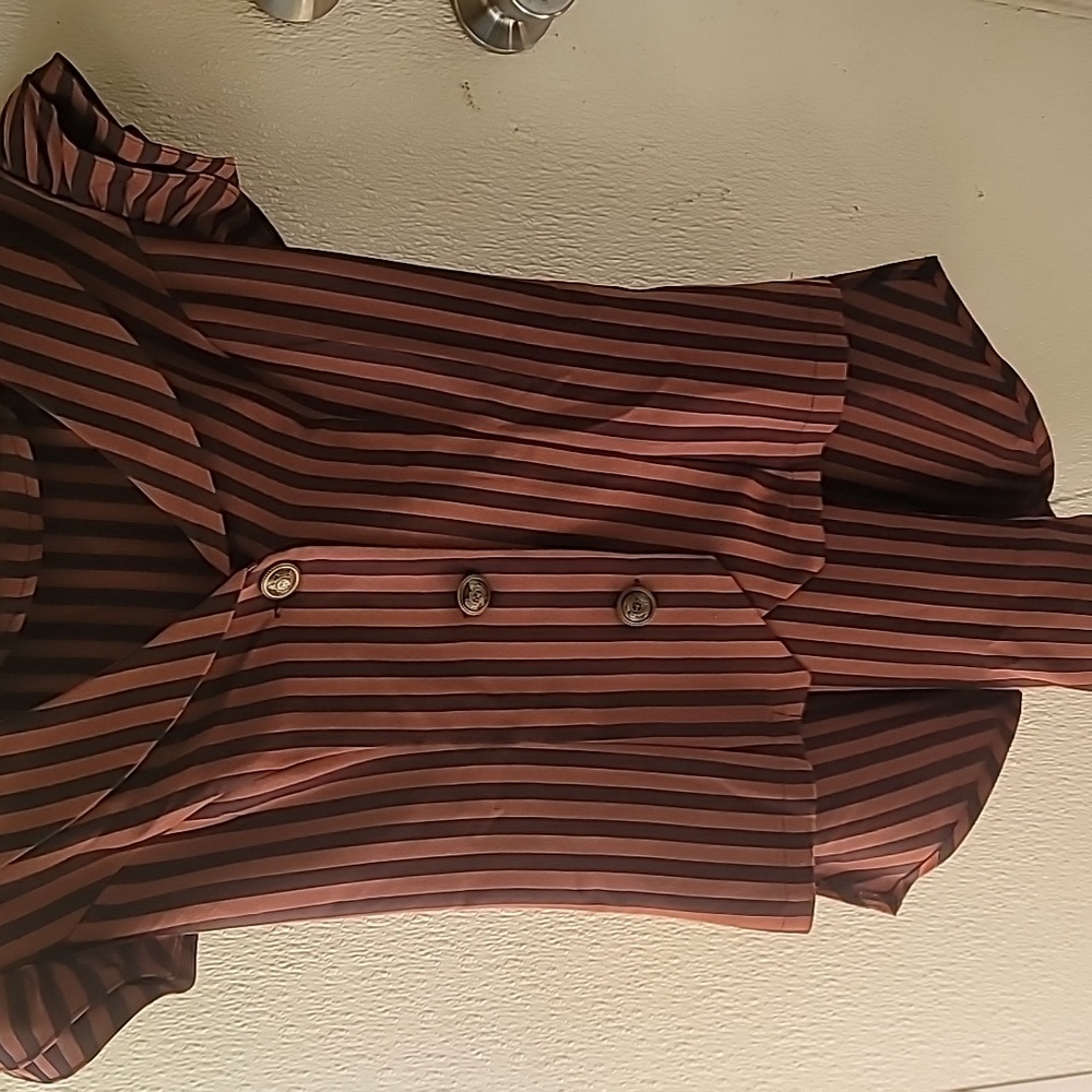 Womens rust and black stripped feminine shirt with corset tie